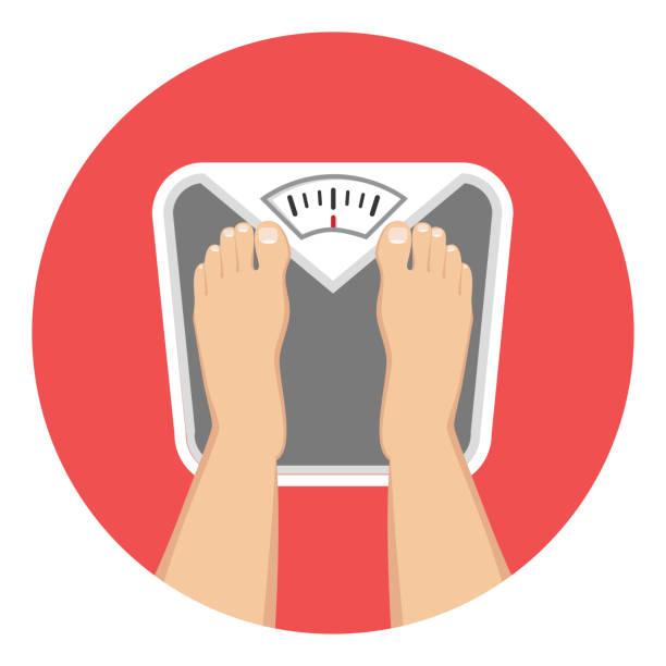 scale balance weight flat design icon person standing on a scale scale weight stock illustrations