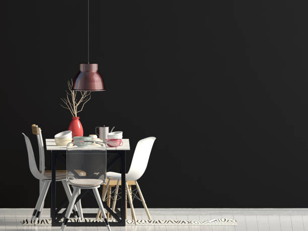 istock Mock up wall in interior with dining area. living room modern style. 3d illustration 950068330