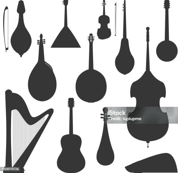 Stringed Dreamed Musical Instruments Silhouette Classical Orchestra Art Sound Tool And Acoustic Symphony Fiddle Wooden Equipment Vector Illustration Stock Illustration - Download Image Now