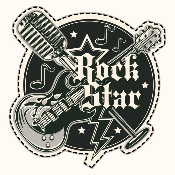 emblemat muzyki gwiazdy rocka - guitar electric guitar modern rock metal stock illustrations