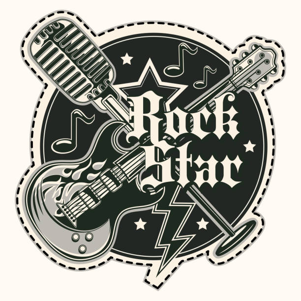 ilustrações de stock, clip art, desenhos animados e ícones de rock star music emblem - guitar electric guitar modern rock metal