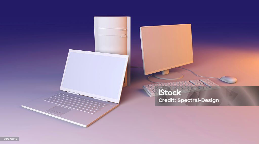 Notebook e PC Desktop - Foto stock royalty-free di Attrezzatura