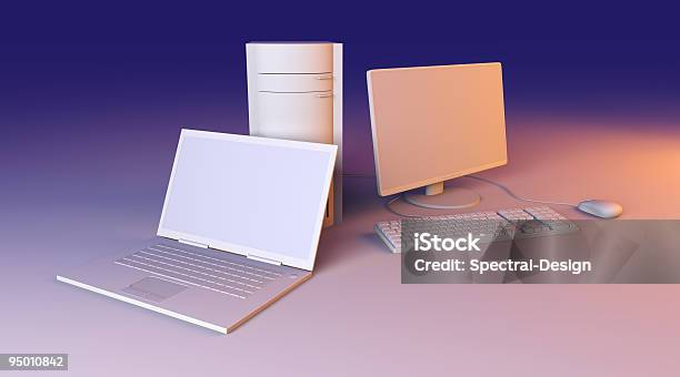 Notebook E Pc Desktop - Fotografie stock e altre immagini di Attrezzatura - Attrezzatura, CD-ROM, Cavo del computer