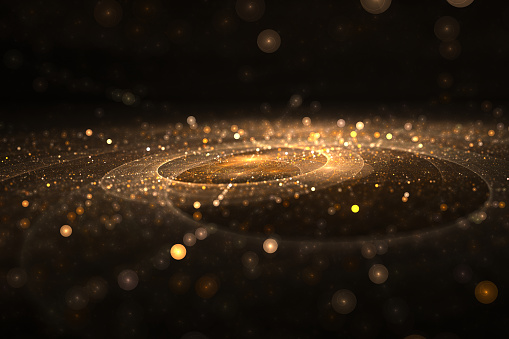 Streams of light - abstract fractal pattern, Circle golden background