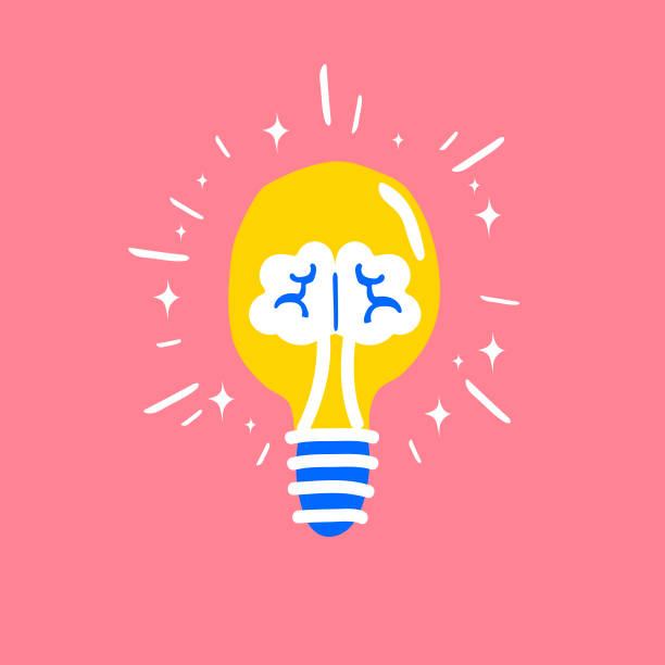 ilustrações de stock, clip art, desenhos animados e ícones de idea brainstorm design concept with creative vision symbols in lightbulb brain shape illustration - clear thinking