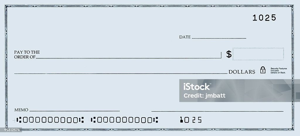 Blank Check with False Numbers  Check - Financial Item Stock Photo