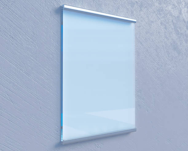 istock Transparent signboard on concrete wall, mock up 3d illustration style,  symbol,  template,  transparent,  up,  wall,  white 950126594