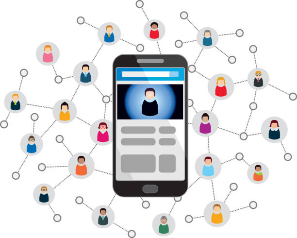 istock Vector illustration of an abstract social network scheme, which contains smartphone and people icons. 950127196