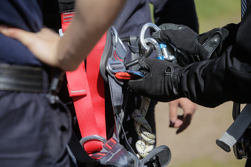 Details of a climbing firefighter equipment and ropes