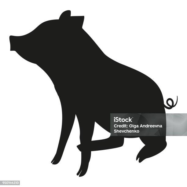 Black And White Sitting Pig Silhouette Stock Illustration - Download Image Now - In Silhouette, Pig, Piglet