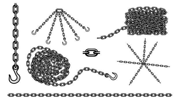 zestaw wektorów haka łańcuchowego - hak wyposażenie stock illustrations