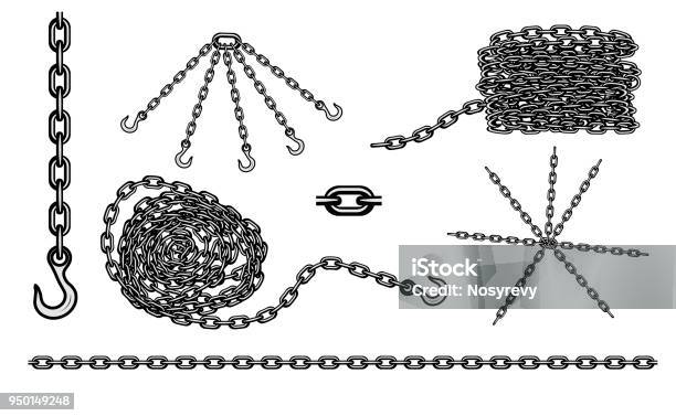 Chain Hook Vector Set Stock Illustration - Download Image Now - Chain - Object, Hook - Equipment, Vector