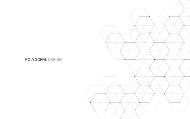 heksogonowe tło wektorowe. cyfrowa abstrakcja geometryczna z liniami i kropkami. geometryczny abstrakcyjny projekt. - szare tło obrazy stock illustrations