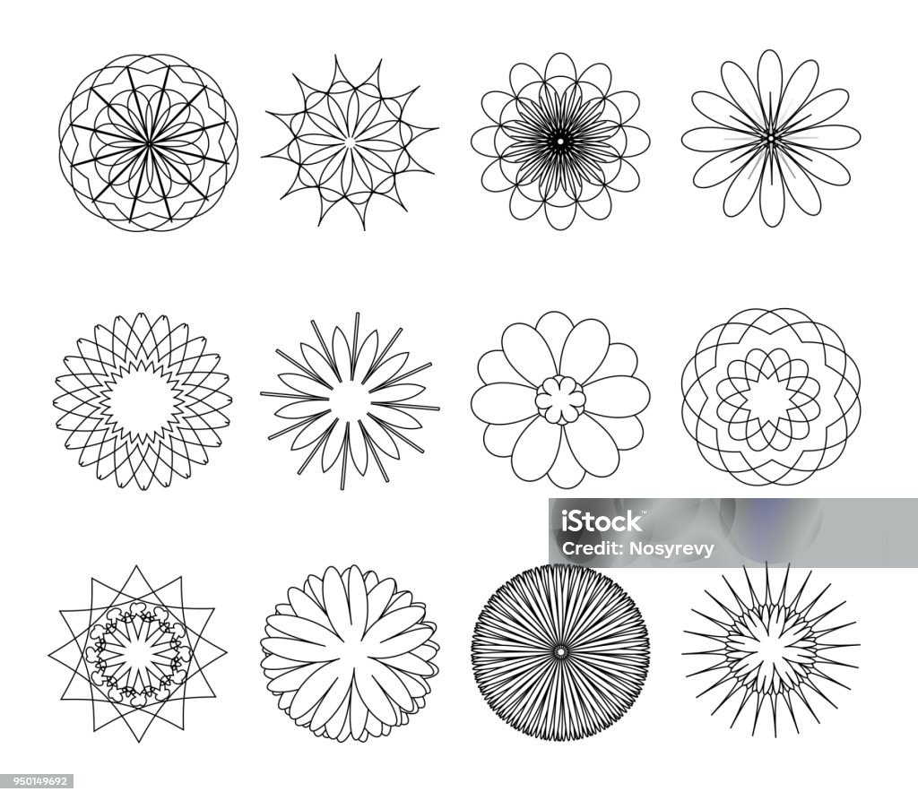 Set of flowers. Vector illustration Spirograph stock vector