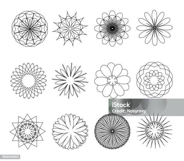 Set Of Flowers Vector Illustration Stock Illustration - Download Image Now - Spirograph, Vector, Mandala