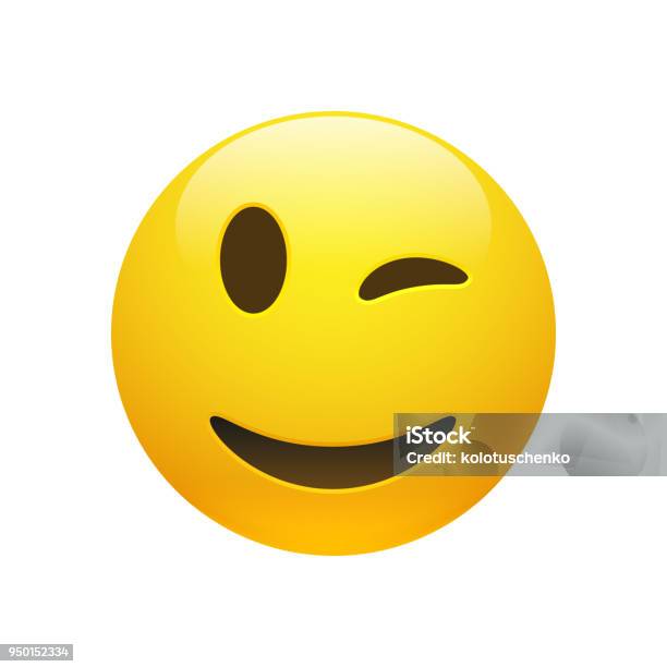 Vector Emoji Yellow Smiley Winking Face Stock Illustration - Download Image Now - Anthropomorphic Smiley Face, Emoticon, Winking