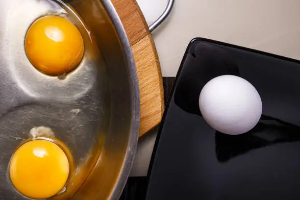 Fried eggs are fried in a steel frying pan. Can be used as a business humor - join our team.