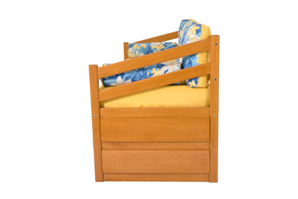 istock Yellow wood Three seats cozy sofa bed isolated on white background 950162380