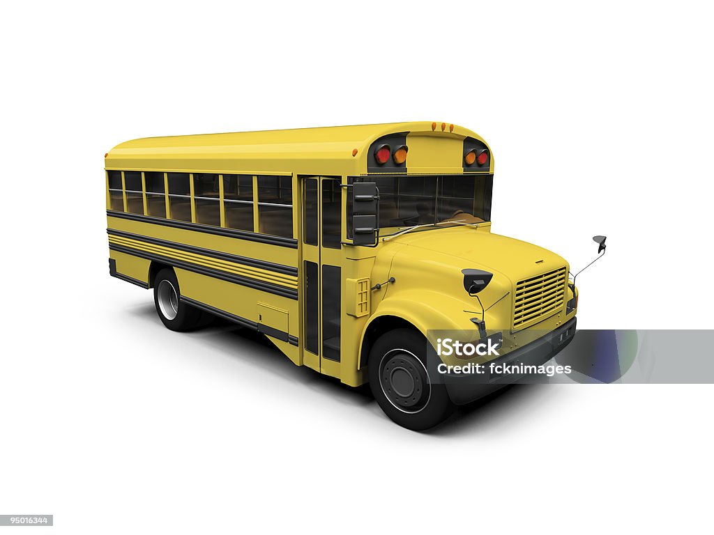 Autobus scolaire jaune isolé vue - Photo de Blanc libre de droits