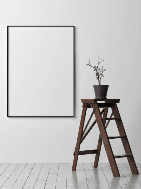 istock Mock up poster, minimalism interior design, ladders with pot flowers, 950163572
