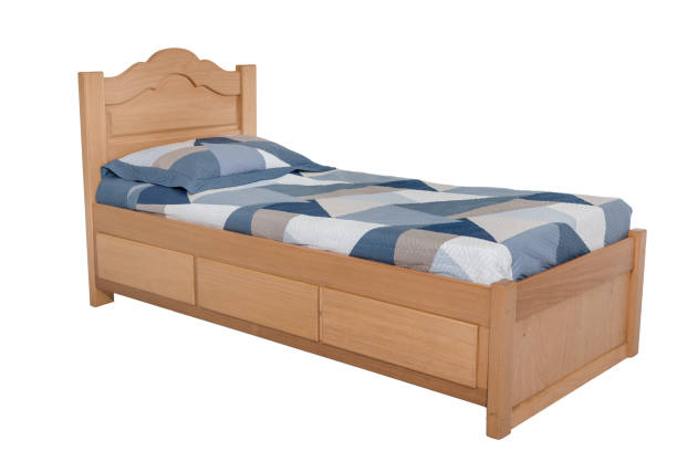 wooden bed isolated on white background