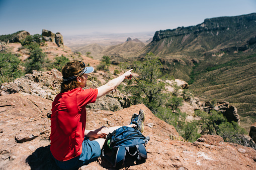 Resting during a hike in the Chisos Mountains of Big Bend National Park, Texas.