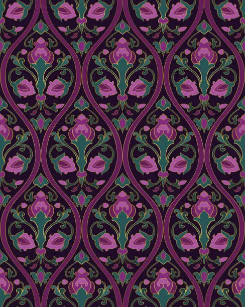 Vector illustration of Green and lilac floral pattern.