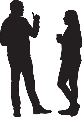 Vector silhouettes of a man and woman having a conversation.