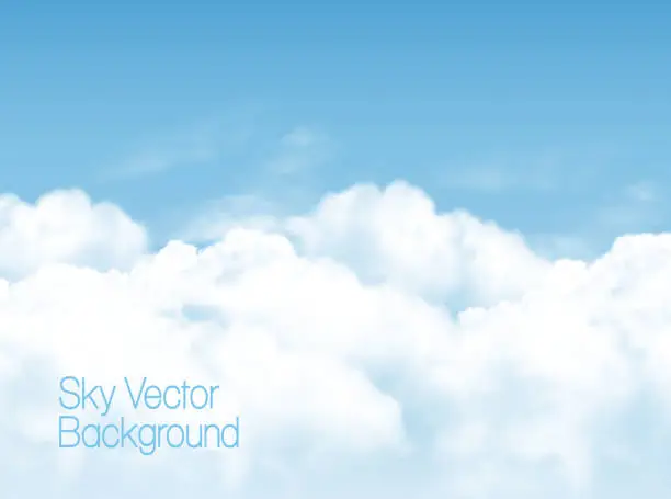 Vector illustration of Blue sky background with white  transparent clouds. Vector background.