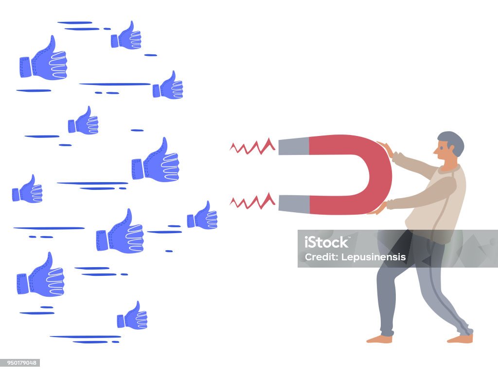 The power of influencer marketing is like the magnetic field that drags customer's like icons to the business Vector illustration for the power of influencer marketing is like the magnetic field that drags customer's like icons to the business Temptation stock vector