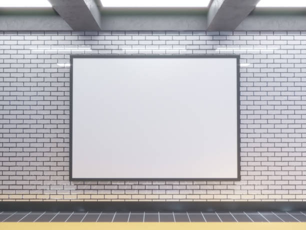 large poster at metro station 3d illustration signboard,  space,  station,  subway,  template,  three,  underground