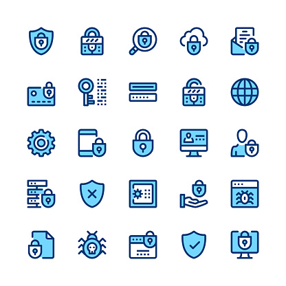 Computer protection, internet security, privacy line icons set. Modern graphic design concepts, simple symbols, linear stroke web elements, pictograms collection. Minimal thin line design. Premium quality. Pixel perfect. Vector outline icons