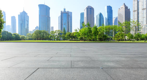 istock panoramic skyline and buildings with empty square floor in shanghai 950196164