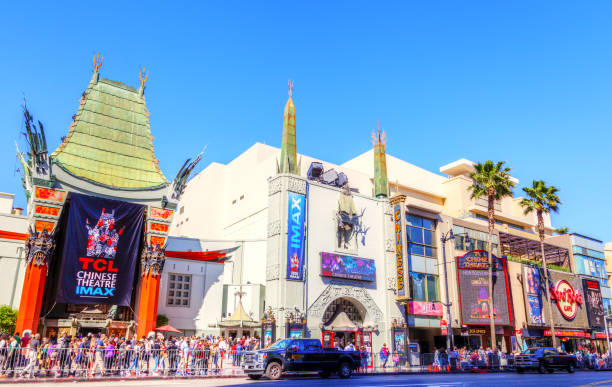 Crowds gather at the famous Grauman's Chinese Theater on Hollywood Boulevard. Declared a historic-cultural landmark in 1968, it is the world’s largest IMAX auditorium.