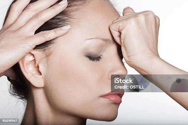 Asian Woman Expression Headache Pain Sadness Depression Confusion Stock Photo - Download Image Now