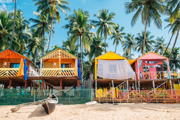 istock Tropical palm trees and bungalow in Palolem beach, Goa, India 950205036