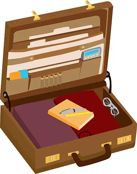 Vector illustration of Cartoon image of a briefcase opening