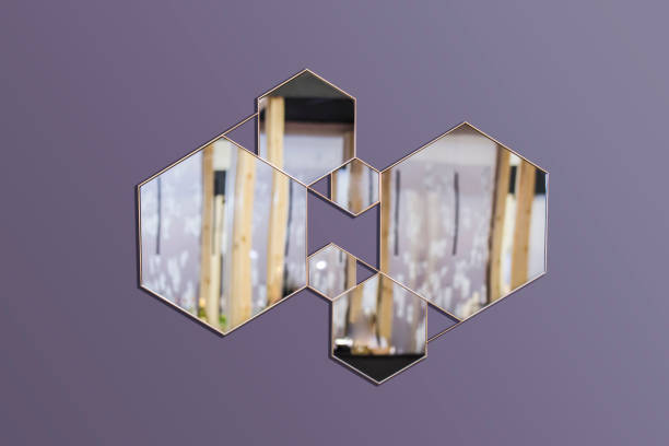 istock Abstract interior with geometric mirrors on an isolated background. Hexagonal mirrors, fashionable composition in the interior 950213480