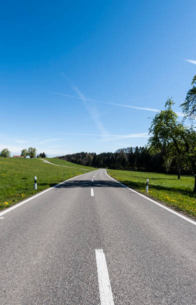 istock Asphalt road between  meadows  in Switzerland 950229214