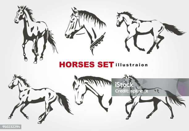 Horses Stock Illustration - Download Image Now - Horse, In Silhouette, Vector