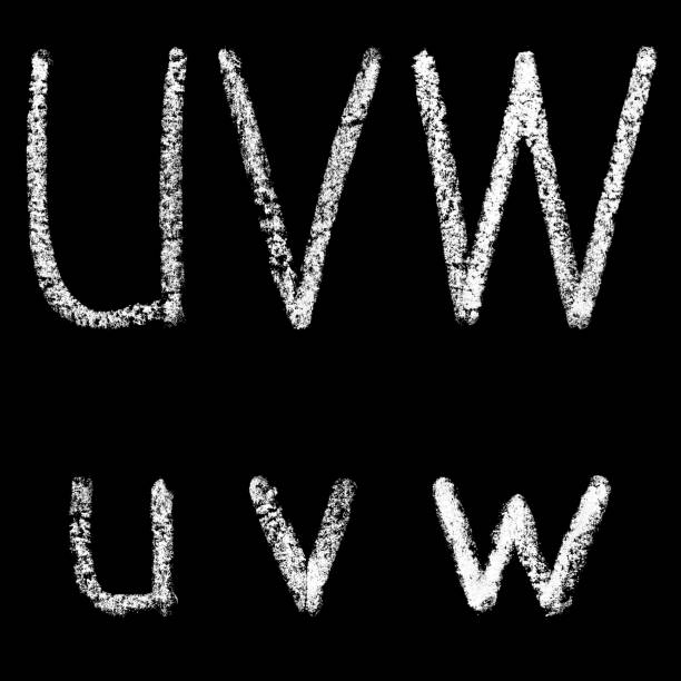 istock u, v, w handwritten white chalk letters isolated on black background 950236098