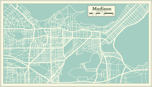 madison usa miasto mapa w stylu retro. mapa konspektu. - madison wisconsin stock illustrations