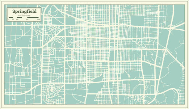 Springfield USA City Map in Retro Style. Outline Map. Springfield USA City Map in Retro Style. Outline Map. Vector Illustration. springfield illinois stock illustrations