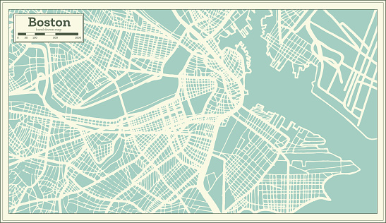 Boston USA City Map in Retro Style. Outline Map. Vector Illustration.