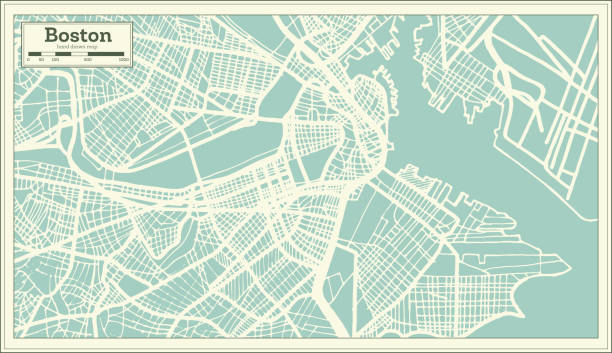 波士頓美國城市地圖復古風格。大綱圖。 - boston 幅插畫檔、美工圖案、卡通及圖標
