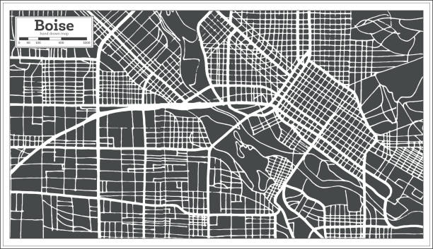 бойсе сша city map в стиле ретро. карта контура. - idaho boise map cartography stock illustrations