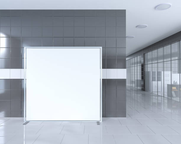 istock Blank roll up banner stand in bright office interior with clipping path around ad stand. 3d illustration 950249688