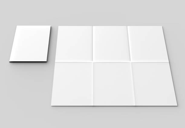 istock 12 page leaflet - French fold vertical brochure mock up isolated on soft gray background. 3D illustrating 950256782