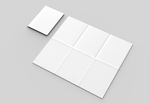 istock 12 page leaflet - French fold vertical brochure mock up isolated on soft gray background. 3D illustrating 950256964