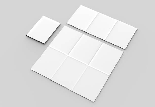 istock 12 page leaflet - French fold vertical brochure mock up isolated on soft gray background. 3D illustrating 950257190